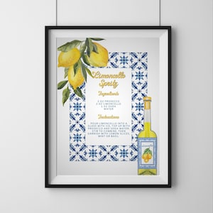 Receta de cóctel Spritz de Limoncello, póster de arte de cocina para decoración de pared, impresión digital