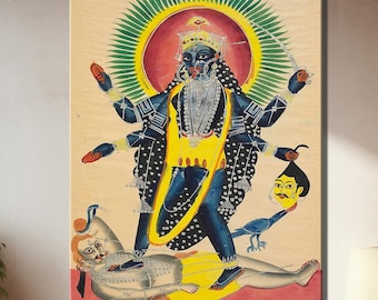 When Kali Trampled Shiva, Indian Art, Print on Canvas, Indian Gods, Hindu Art, Indian Folk Art, Canvas Print, Indian CANVAS Ready to Hang