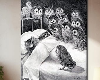 Louis Wain Cats Nightmare, Canvas Giclee Print, Funny Cat, Cute Cat Canvas Print Reproduction Cat Lover Gift Cat Art Fun Art Ready to Hang.