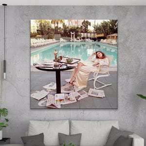 Faye Dunaway Oscar Ennui Vintage Framed Art - Beverly Hills Hotel Pool Los Angeles Wall Art Photo Decor