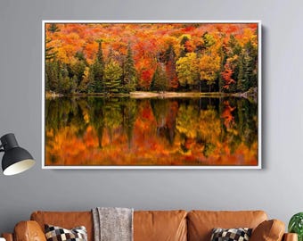 Beautiful Autumn Landscape Autumn Forest View Canvas Lake Print Fall Scenery Photo Extra Large Wall Art wall decor Autumn fall poster
