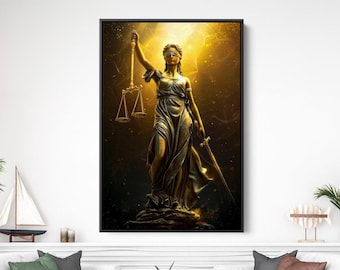 Lady Justice Canvas Wall Art Legal Principles Themis Blindfolded Holding Sword Print Statue Law Office Decor Awyer Gift Ready to Hang