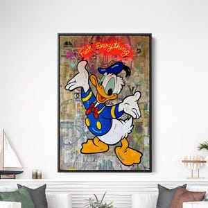 Donald Duck Pop Art Street Graffiti Canvas Wall Art – Vibrant Cartoon Art, Modern Pop Art, Fun Wall Decor, Disney Graffiti, Street Art Decor