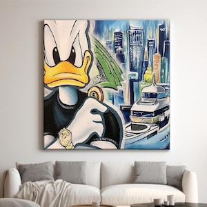 Donald Duck Pop Art Reiche Leinwand Wandkunst - Lebendige Donald Duck Kunst, Pop Art Leinwand, Spaß Disney Dekor, Bunte Donald Leinwandkunst, Retro Wand