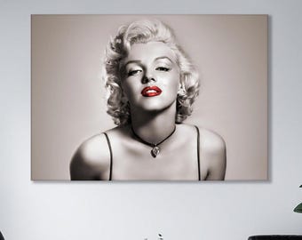 マリリン モンロー ウォール アート - 赤い唇をした白黒のマリリン