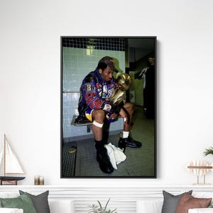 Kobe Iconic Championship locker-room photo Premium Canvas Wall Art, Kobe Framed Art Print