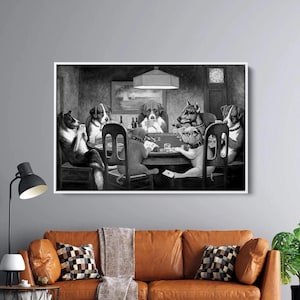 A Friend in Need by C.M. Coolidge poker game, black and white, dogs playing poker, famous painting,famous poster, canvas art, poker dogs art