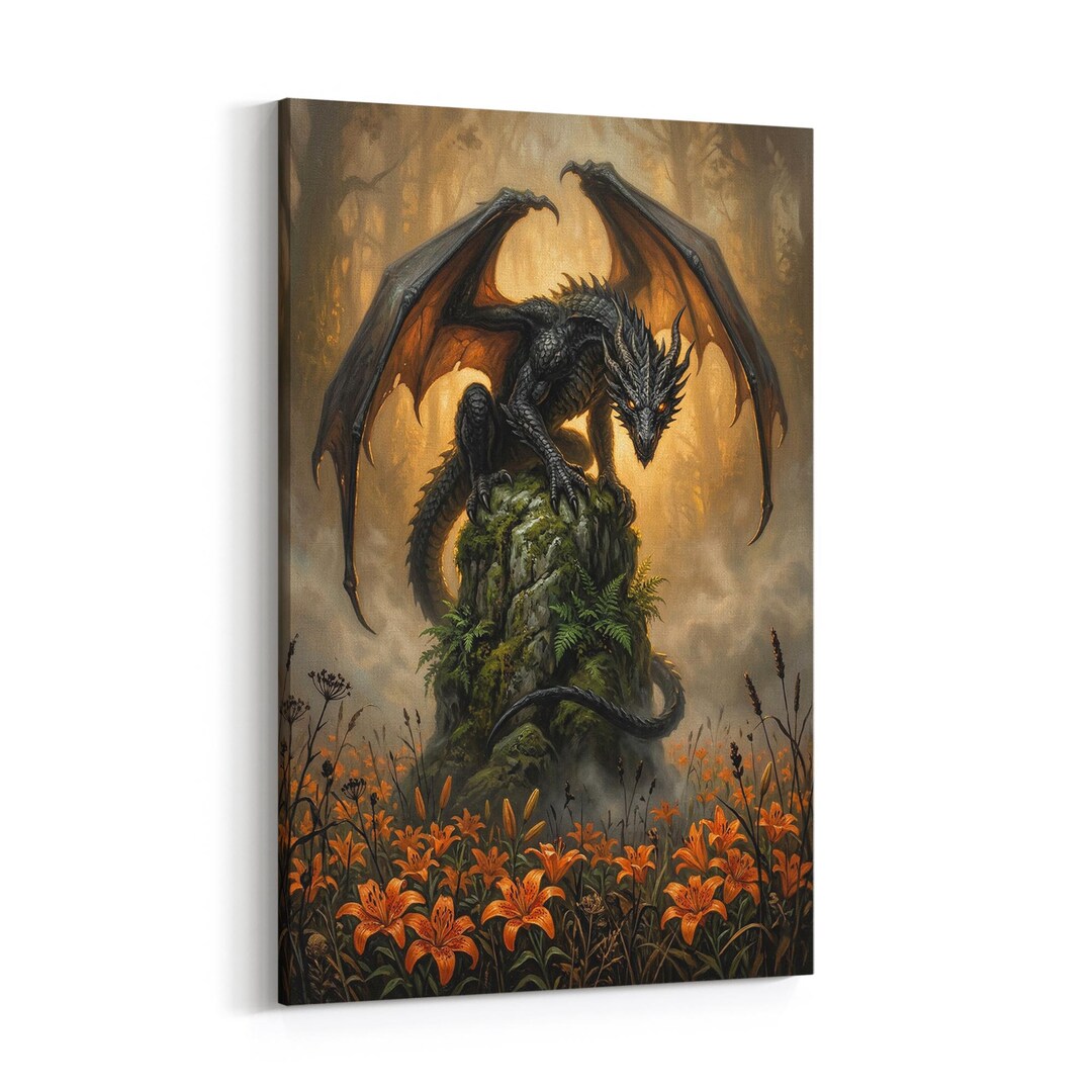 Dark Wall Art Dragon Canvas Fantasy Art Mystic Living Room Decor for ...