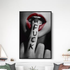Impronta del dito medio - Poster femminista, Arte murale "Vaffanculo", Tela femminile, Decorazione per la cameretta di una ragazza adolescente, Tela con dichiarazione audace