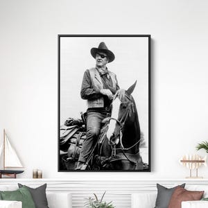 John Wayne 1950s-1960s Vintage Canvas Print – Iconic John Wayne on Horseback Wall Art, Western Movie Poster, Classic Film Decor, Fan Gift