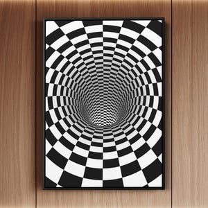 Black & White Square Tunnel Canvas - Illusion Wall Art, Modern Decor, Unique Gift, Handmade Print, Fast Shipping for Bold Spaces