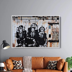 Monkeys in Suits Wall Art, Banksy Style Street Graffiti Canvas Art