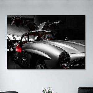 Mercedes-Benz 300SL Canvas Print – Iconic Gullwing Coupe Wall Art, W198 Classic Car Poster, Stuttgart Museum Decor for Auto Enthusiasts