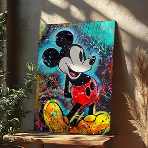 ABstract Mickey Mouse Pop Art Graffiti Painting, Mickey Mouse Handmade Oil Painting, Banksy Style Mickey Mouse Pop Art Oil Paint