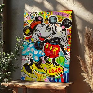 Mickey and Minnie Mouse Pop Art Graffiti Painting, Mickey Mouse Handmade Oil Painting, Banksy Style Minnie Mouse Pop Art Oil Paint