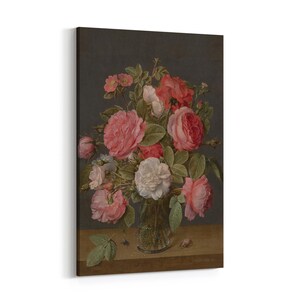 Jacob van Hulsdonck, Rosas en un jarrón de cristal, láminas artísticas, arte vintage, lienzos para pared, láminas artísticas famosas