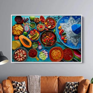 Mexican Food Mix Background, Canvas Art Wall Decor, Mexican Food Wall Art, Kitchen Art, Food Canvas, Kitchen Wall Art, CANVAS Ready to Hang