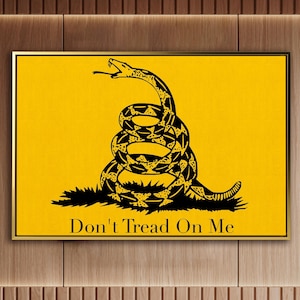 Don&#39;t Tread On Me Flag Canvas Wall Art, Framed Print, Vintage Gadsden Flag, Patriotic Decor, American Revolution Art, Historical Flag Art