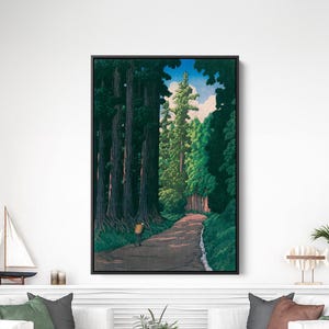 Hasui Kawase Nikko Kaido Canvas Wall Art, Japanese Canvas, Tree Lined Road,Forest Wall Art, Japanese Wall Art,Reproduction Canvas Home Decor