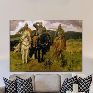 Viktor Mikhaylovich Vasnetsov Canvas Wall Art,Viktor Vasnetsov Bogatyrs Art Print,Reproduction,Framed Poster Print Home/Office Decor Gift