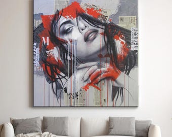 Abstract Woman Pop Art Street Graffiti Art Canvas Wall Art – Bold and Colorful Urban Style, Modern Pop Art, Contemporary Wall Decor,Graffiti