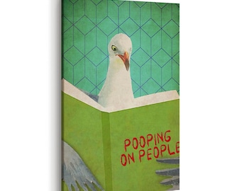 Cute Pigeon Bird Animal Canvas Print, Funny Toilet Bathroom Humor Sign, Cheeky Laundry Artwork, Fun Gifts Trendy Home Decor