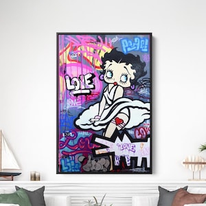 Betty Boop Graffiti Street Art Canvas – Bold Pop Art Wall Decor, Urban Cartoon Style, Retro Street Culture Canvas Print