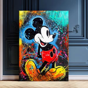 Abstract Mickey Mouse Street Graffiti Oil Painting, Mickey Mouse 100% Hand Painted Canvas, Iconic Urban Pop Art Decor