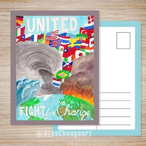Carte postale de protestation contre le changement climatique - téléchargement numérique - oeuvre d'art aquarelle originale