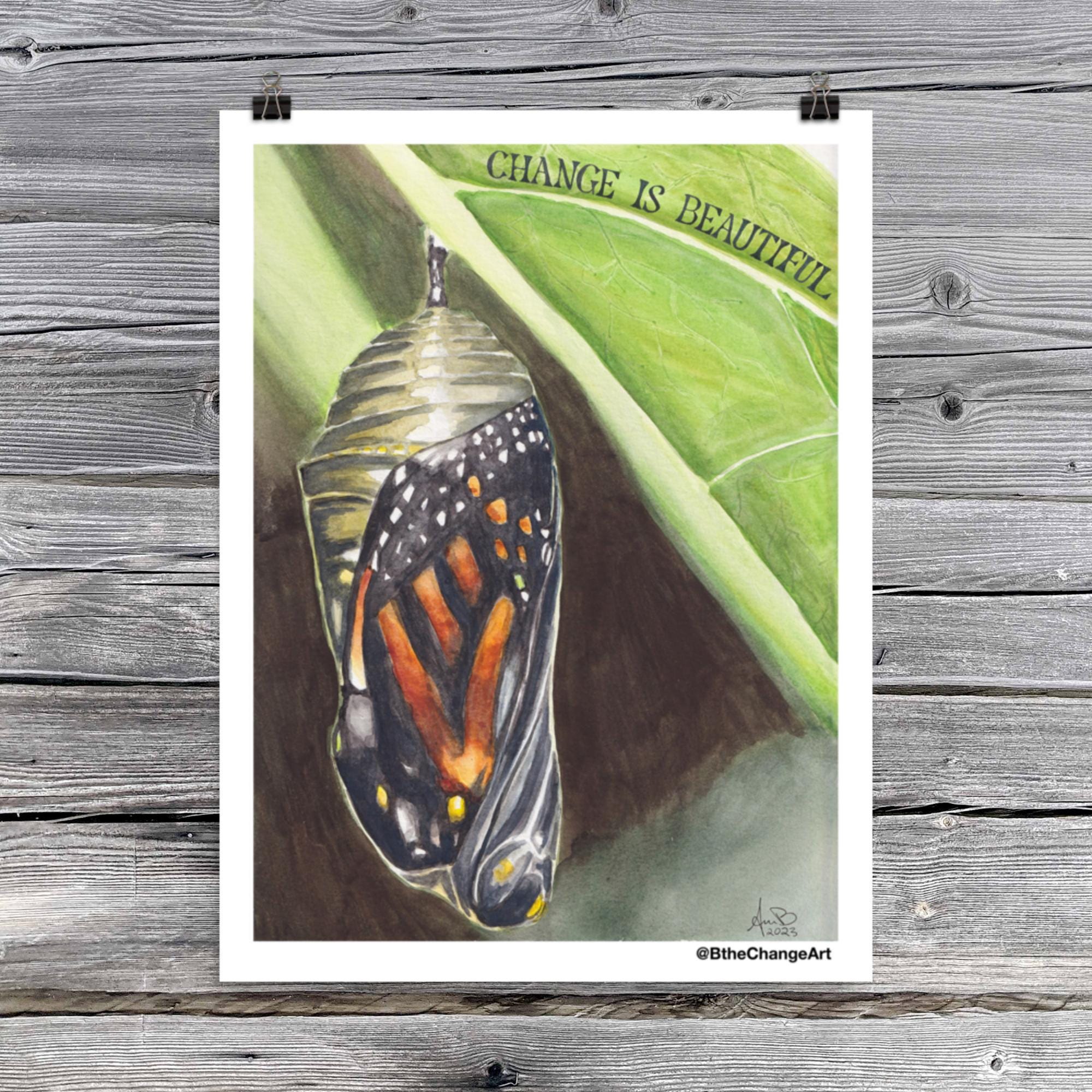 変化は美しい - 蛹の中のオオカバマダラの変態 - さりげない政治抗議ポスター - オリジナル水彩画 - Etsy 日本, image size:2000x2000