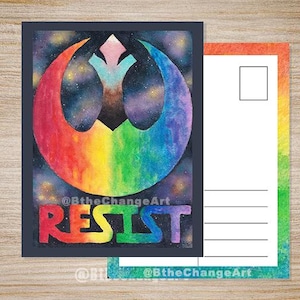 LGBTQ Pride Grafik - Regenbogen-Protest Postkarte - Digital Download - Original Aquarell Kunst
