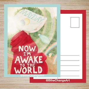 Primero de Mayo: Ahora estoy despierto al mundo - Postal de protesta inspirada en El cuento de la criada - Descarga digital - Arte original en acuarela