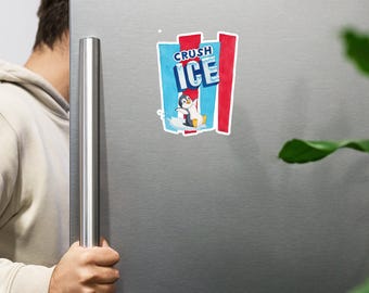 Magnes Crush ICE – magnes artystyczny na protesty proimigracyjne, projekt „Znieść ICE” – subtelny prezent dla aktywisty politycznego – oryginalna akwarela Penguin