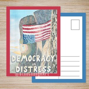 Carte postale de protestation du drapeau de la démocratie en détresse - téléchargement numérique - oeuvre aquarelle originale