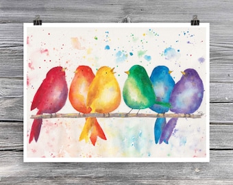 Rainbow Bird Pride - LGBTQ+ Pride Poster - Original Watercolor Artwork