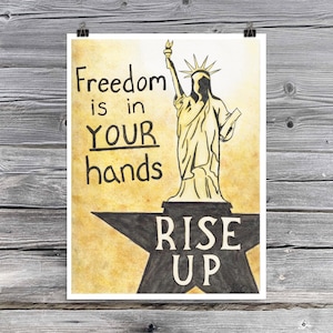 Manifesto di protesta Rise Up – Un appello a difendere la democrazia – Acquerello originale