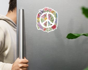 Imán de la Paz y el Veneno / Imán de Arte Político / Decoración Activista para el Hogar / Acuarela del Símbolo de la Paz. Obra Original de B the Change