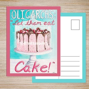 ケーキを食べさせろ - 反オリガルヒ抗議ポストカード - デジタルダウンロード - オリジナル水彩画