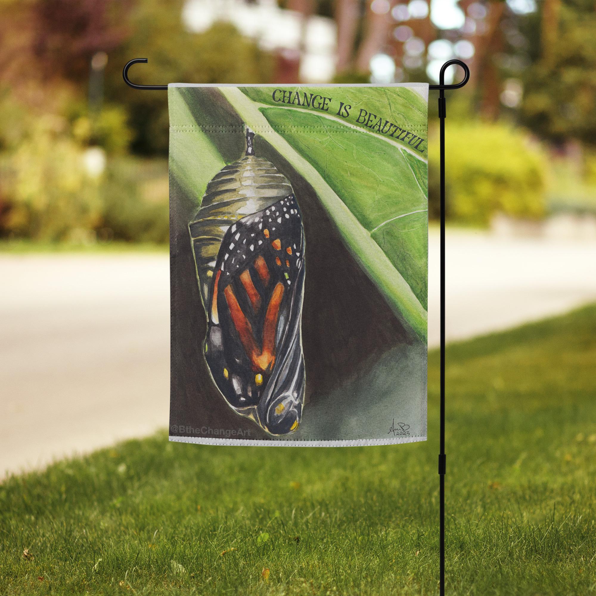 変化は美しい - 蛹の中のオオカバマダラの変態 - 微妙な政治的抗議の庭旗 - オリジナルの水彩画 - Etsy 日本, image size:2000x2000