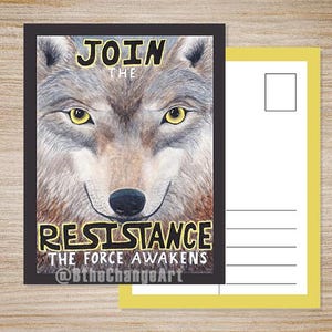 Carte postale de protestation contre les loups Star Wars, Rejoignez la résistance – téléchargement numérique – oeuvre aquarelle originale