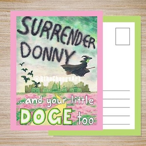 Surrender Donny - Czarnoksiężnik z Krainy Oz inspirowany pocztówką protestacyjną - Pobieranie cyfrowe - Oryginalna sztuka akwarelowa Zła Czarownica z Zachodu Parodia