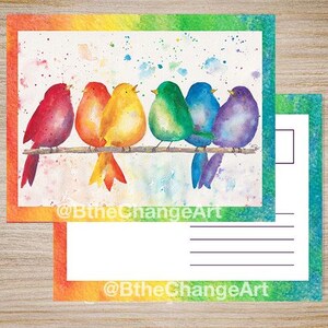 Pássaros do Orgulho Arco-Íris - Cartão Postal de Protesto do Mês do Orgulho LGBTQ+ - Download Digital - Arte em Aquarela Original