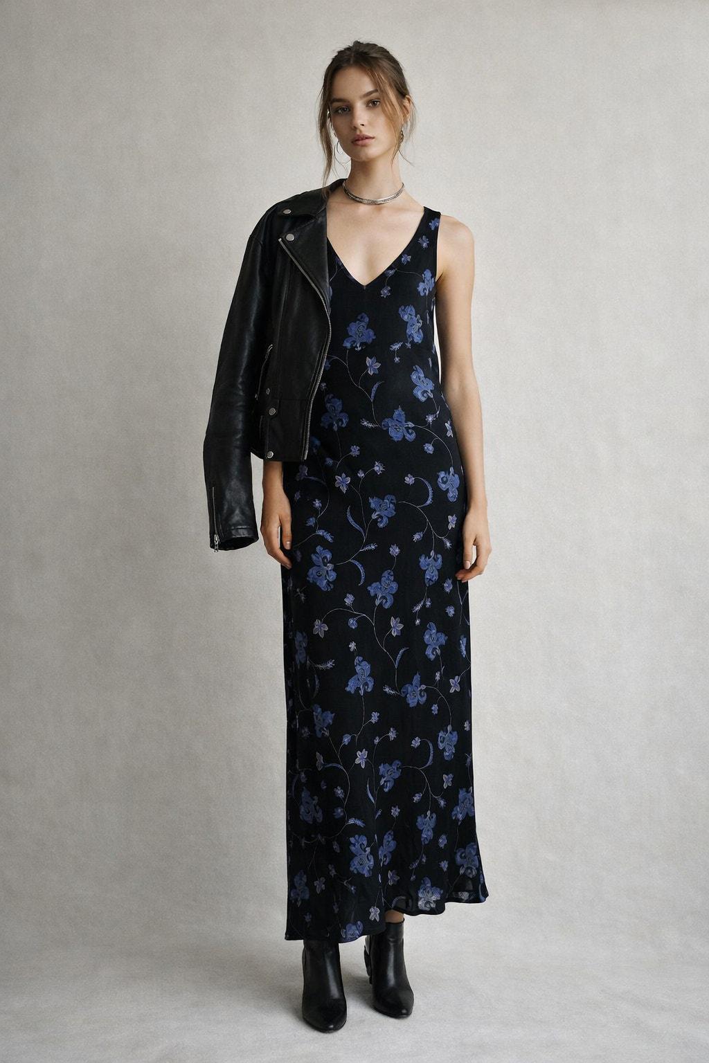 blue dress for baby girl 90s Long Sheer Floral Slip Dress (S/M) – Holy Thrift main image 1