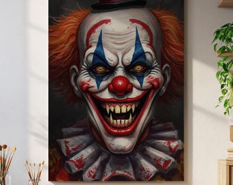 邪悪なピエロの顔のブラックライトポスター、サイケデリックで怖い