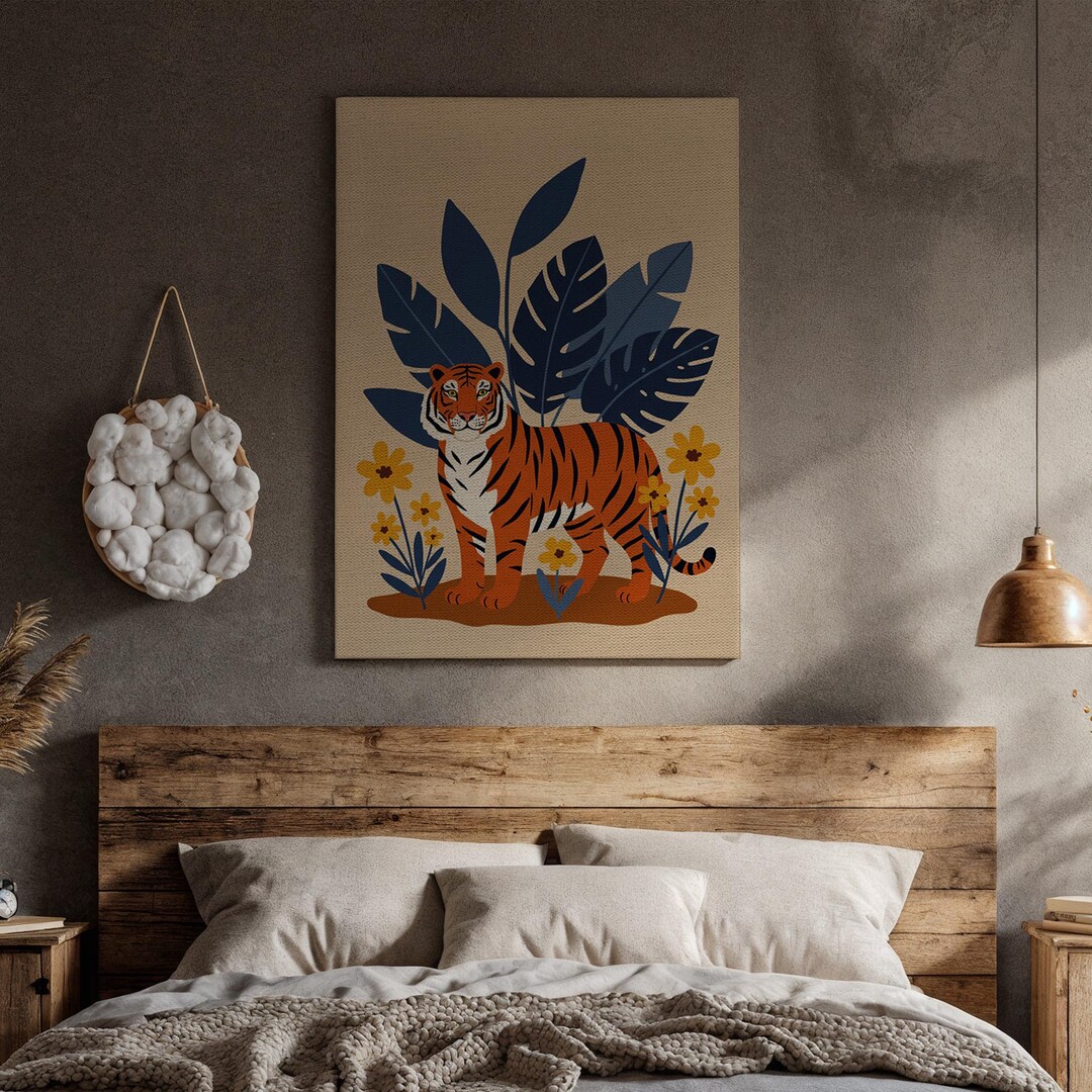 Modern Tiger Jungle Canvas Wall Art, Bold Illustrated Animal Print ...