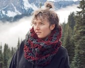 LAST ONE! | The Snowdrop Cowl | Charcoal + Garnet | Chunky Knit Cowl Scarf Neckwarmer Textured