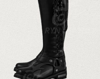 Women Biker Long Boots with Laces