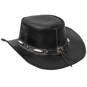Men&#39;s Black Premium Leather Western Cowboy Hat for Halloween Deadman Hat Hand Made Cowboy Hat Western Leather Hat