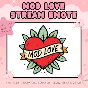 Streaming Emote, Mod Love Heart Emote, Funny Stream Emote, Twitch Emote, Discord Emote, For Streamers, Transparent PNG, Instant Download