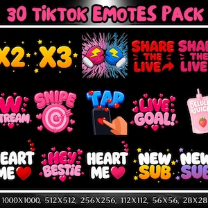 30 TikTok Emote Pack, Twitch Kick Megapack for Streamers, Discord, Youtube, Funny, Girly, Trending Emotes